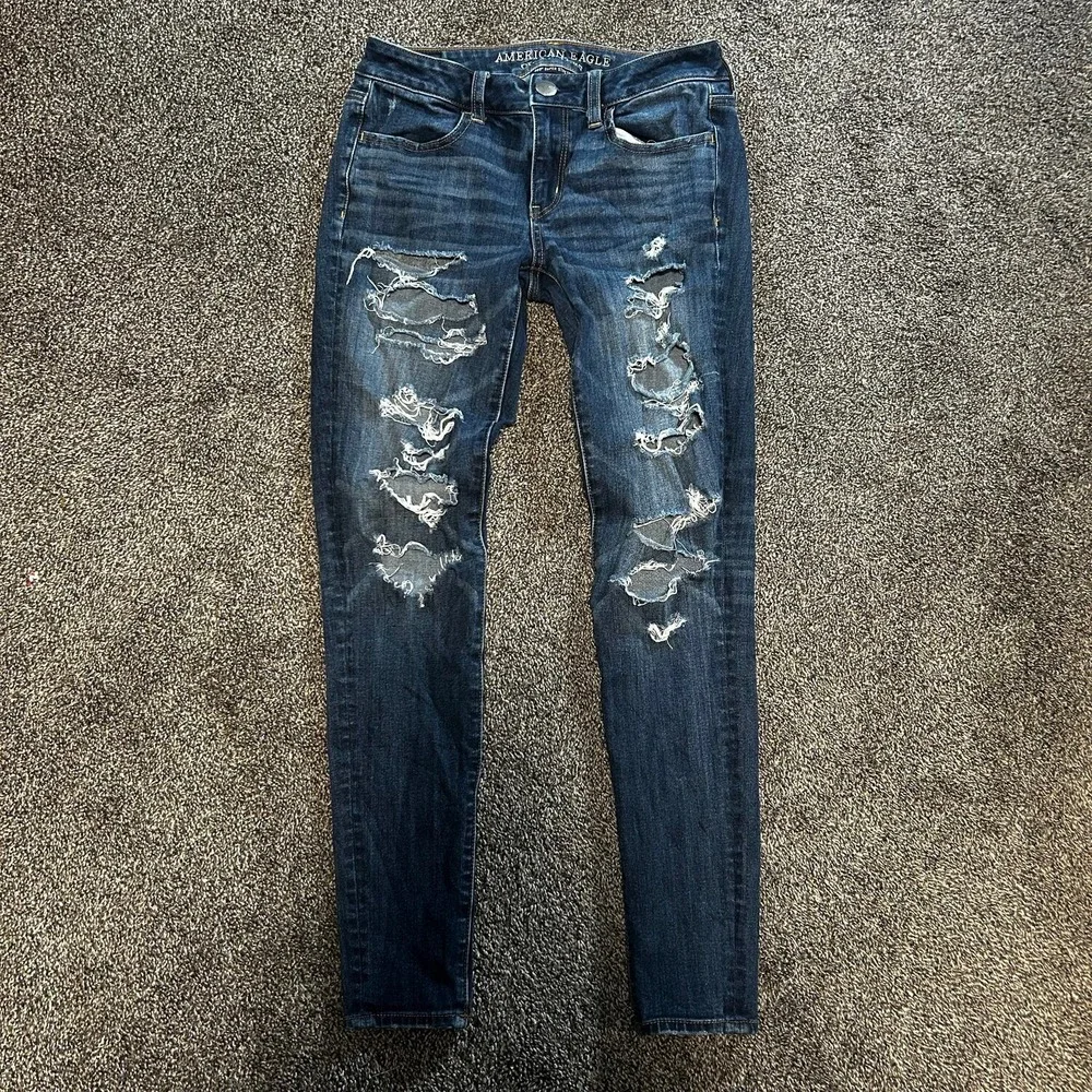 American Eagle Jegging Womens 4 Blue Excellent 360 Super Stretch Distressed